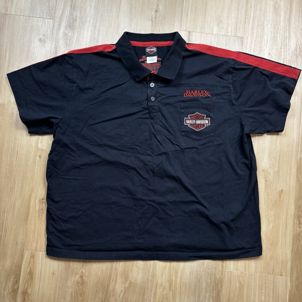 Harley Davidson Men's Size 3XL Black Orange Polo Shirt Burlington, Iowa XXXL